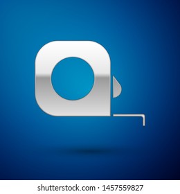 Silver Roulette construction icon isolated on blue background. Tape measure symbol.  Vector Illustration