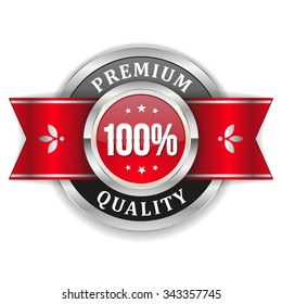 Silver round 100 percent premium quality rosette with red ribbon