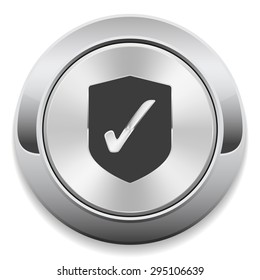 Silver Round Button With Shield Icon And Metallic Border