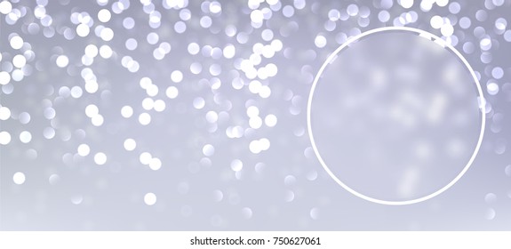 Silver round festive bokeh banner. Vector illustration.