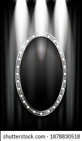 Silver round frame cinema on a dark background. Vector illustration