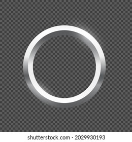 Silver round frame for picture on transparent background. Blank space for picture, painting, card or photo. 3d realistic modern circle template vector illustration. Simple metal object mockup.