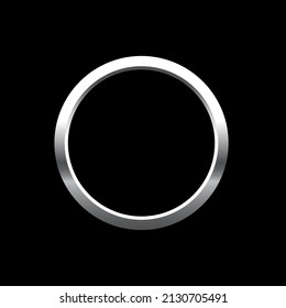 Silver round frame for picture on black background. Blank space for picture, painting, card or photo. 3d realistic modern circle template vector illustration. Simple metal object mockup.