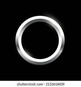 Silver round frame for picture on black background. Blank space for picture, painting, card or photo. 3d realistic modern circle template vector illustration. Simple metal object mockup.