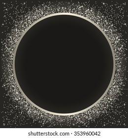 Silver round frame with sparkles, vector