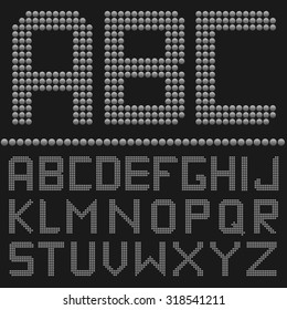 Silver round metal alphabet. English letter set