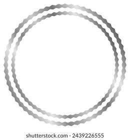 Silver round metal frame isolated on white. Vector frame for photo. Frame for text, certificate, pictures, diploma. Luxury, gold, wedding, celebration. Zig Zag frame