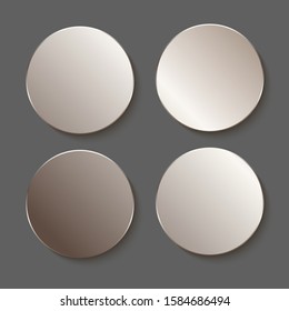 Silver round with shadow stickers isolated