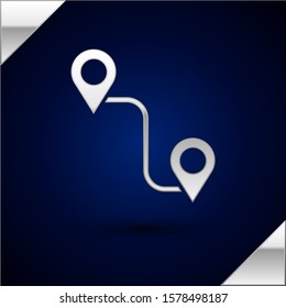 Silver Route location icon isolated on dark blue background. Map pointer sign. Concept of path or road. GPS navigator.  Vector Illustration