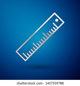 Silver Ruler icon isolated on blue background. Straightedge symbol.  Vector Illustration