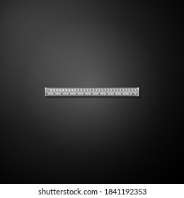 Silver Ruler Symbol einzeln auf schwarzem Hintergrund. Unkompliziertes Symbol. Lange Schattenstil. Vektorgrafik.