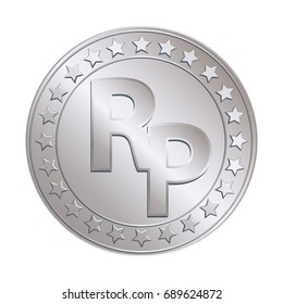 Silver Rupiah coin icon. Vector illustration. Silver Rupiah coin isolated on white background. Indonesian currency.