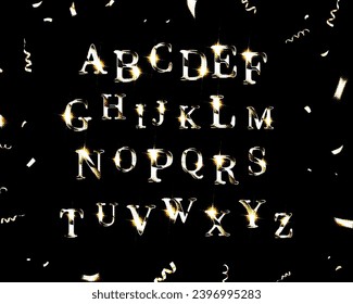 Silver rush. Silver alphabetic fonts s on a black background. Vector illustration