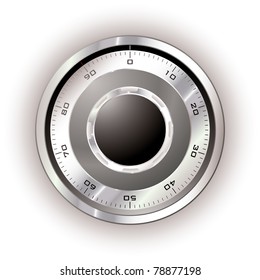 dial de seguridad plateado con fondo blanco y reflejo luminoso