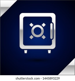 Silver Safe icon isolated on dark blue background. The door safe a bank vault with a combination lock. Reliable Data Protection.  Vector Illustration