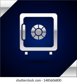 Silver Safe icon isolated on dark blue background. The door safe a bank vault with a combination lock. Reliable Data Protection.  Vector Illustration