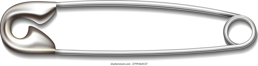 Pin de seguridad de plata, aislado en metal de fondo blanco