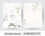Silver sage and white flowers vector round frames. Creamy beige and dusty white peony, eucalyptus. Wedding spring floral. Pastel watercolor marbled background. All elements are isolated and editable