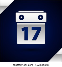 Silver Saint Patrick's day with calendar icon isolated on dark blue background. Date 17 March.  Vector Illustration