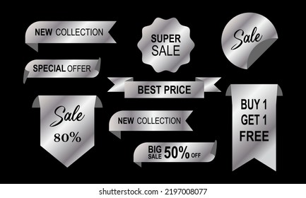 Silver sales marketing promotion badge emblem collection - Sales banner vector illustration