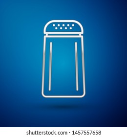 Silver Salt and pepper icon isolated on blue background. Cooking spices.  Vector Illustration
