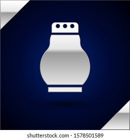 Silver Salt and pepper icon isolated on dark blue background. Cooking spices.  Vector Illustration