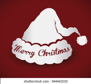 Silver Santa's hat silhouette isolated on red background.
