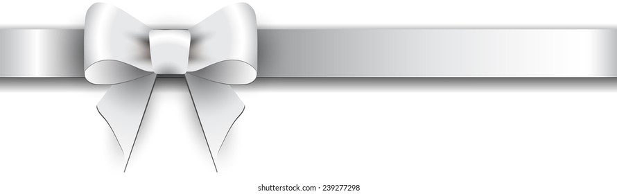 Silver satin bow on a white background