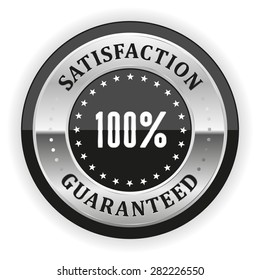 Silver satisfaction badge with black border on white background