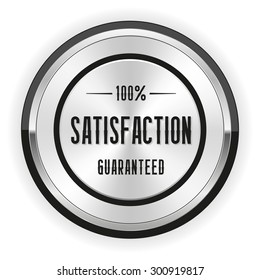 Silver satisfaction badge with black border on white background