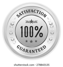 Silver satisfaction badge on white background