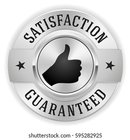 Silver satisfaction guaranteed badge / button on white background