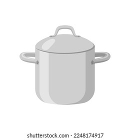 Silver saucepan cartoon illustration. Metal cooking pot with lid, stainless utensil for making soup or boiling water. Household, kitchen concept