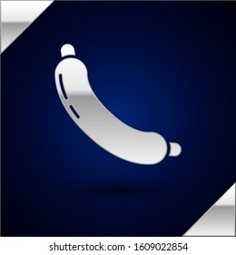 Silver Sausage icon isolated on dark blue background. Grilled sausage and aroma sign.  Vector Illustration