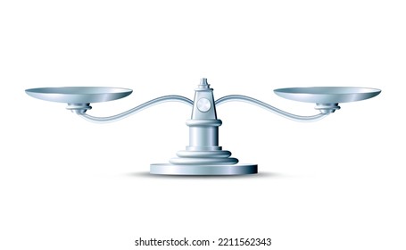 Silver scales. Bowls of scales in balance. Libra icon. Vector illustration isolated on white background.