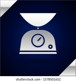 Silver Scales icon isolated on dark blue background. Weight measure equipment.  Vector Illustration