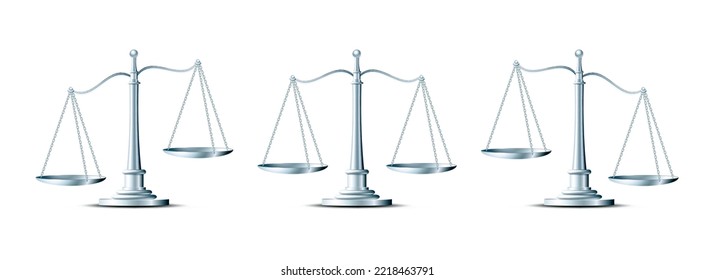 Silver scales.. Symbol of judgement, Law or liberty. Antique measuring device, Beam balance weight scales, retro mass balances of judgment and punishment, equality concept. Vector illustration