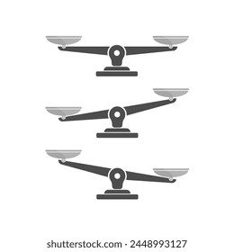 Silver scales.. Symbol of judgement, Law or liberty. Antique measuring device, Beam balance weight scales, retro mass balances of judgment and punishment, equality concept. Vector illustration