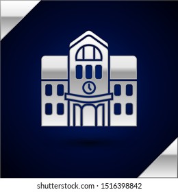 Silver School building icon isolated on dark blue background.  Vector Illustration