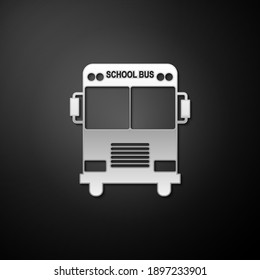 Silver School Bus icon isolated on black background. Long shadow style. Vector.