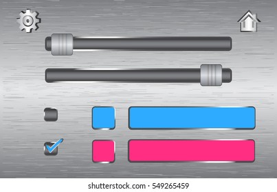 Silver sci-fi illustration of game gui settings menu scrolls and buttons