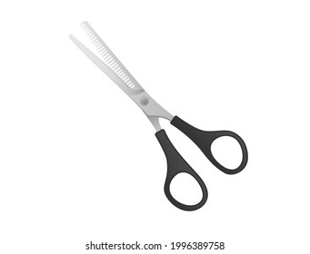 A silver scissors with a black handle