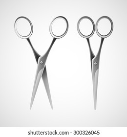 Silver scissors isolated in white background. Vector illustration EPS 10