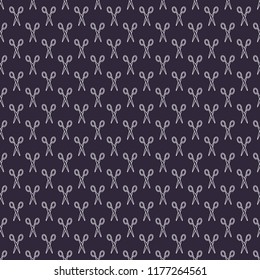 Silver scissors vector seamless pattern. Handmade tools dark purple design texture