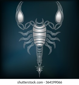 Silver scorpion, zodiac Scorpio sign for astrological predestination and horoscope