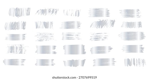 Silver scraped scratchcard textures. Collection of shining metallic scratch card, lucky game ticket, lotto winner, money prize or sale coupon surfaces isolated on white background. Eps10