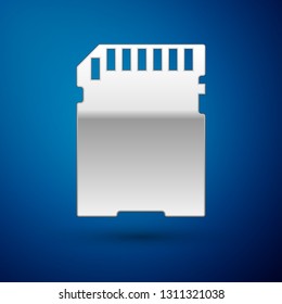 Silver SD card icon isolated on blue background. Memory card. Adapter icon. Vector Illustration