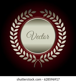 Silver seal on a red background. Laurel wreath.