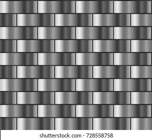 Silver seamless background in the form of a brick wall, chain mail. Silver gradient pattern
