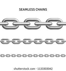 Silver seamless chain set isolated on white background. Vector illustration.